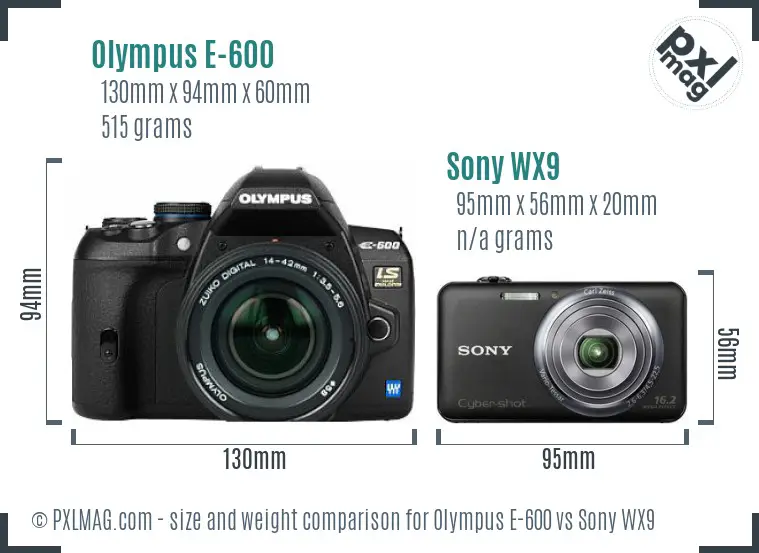 Olympus E-600 vs Sony WX9 size comparison
