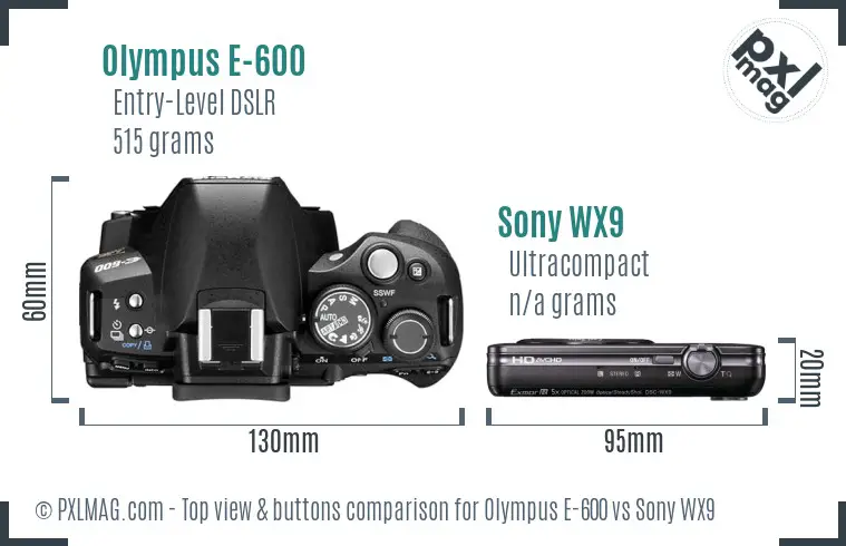 Olympus E-600 vs Sony WX9 top view buttons comparison