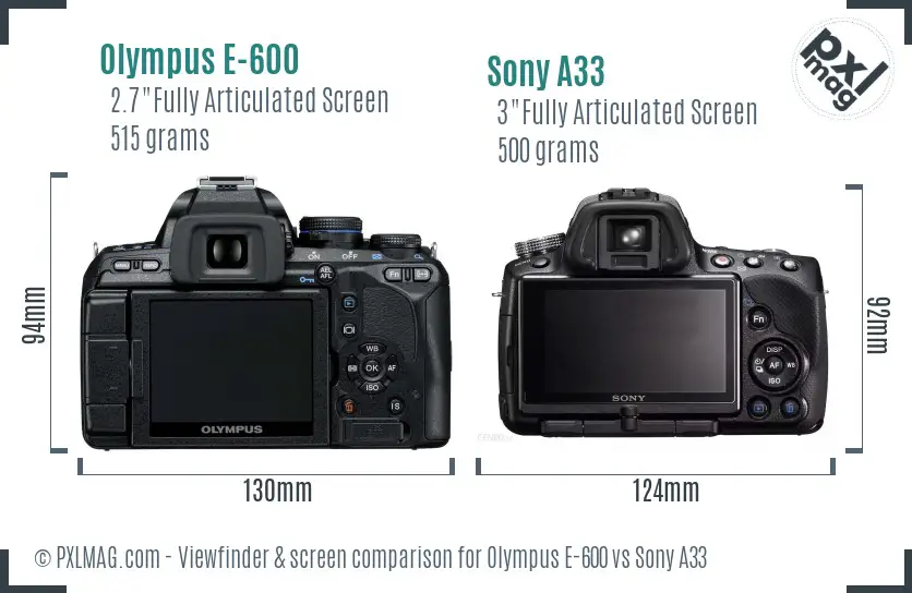 Olympus E-600 vs Sony A33 Screen and Viewfinder comparison