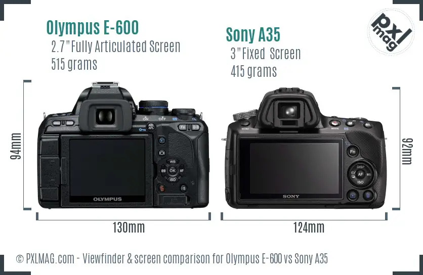 Olympus E-600 vs Sony A35 Screen and Viewfinder comparison