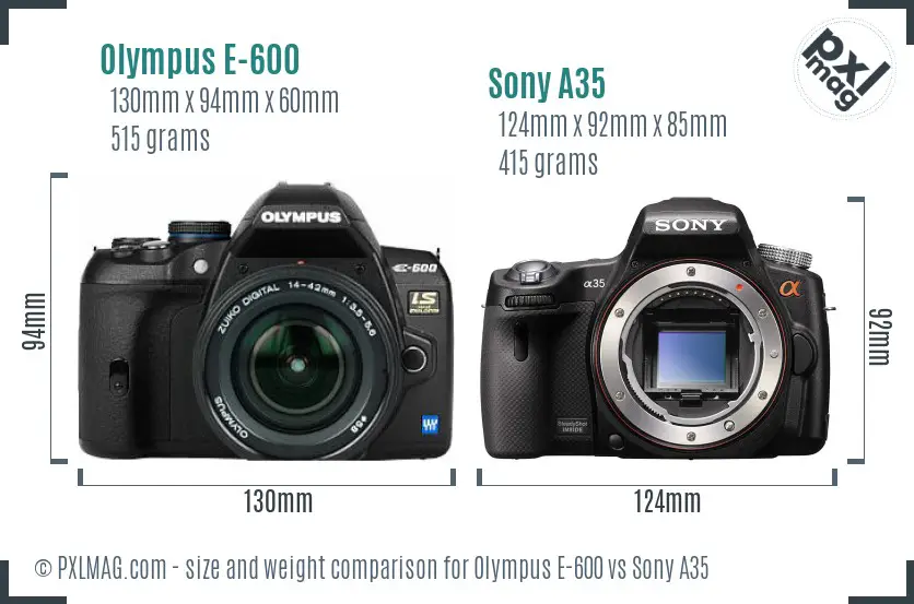 Olympus E-600 vs Sony A35 size comparison