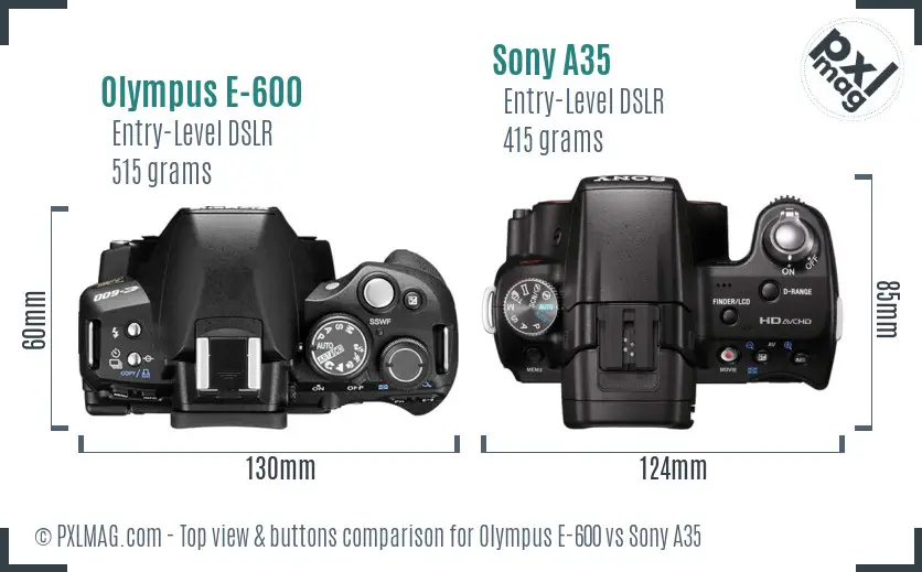 Olympus E-600 vs Sony A35 top view buttons comparison