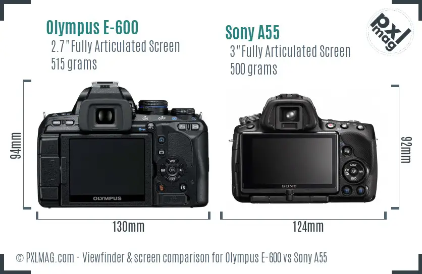 Olympus E-600 vs Sony A55 Screen and Viewfinder comparison