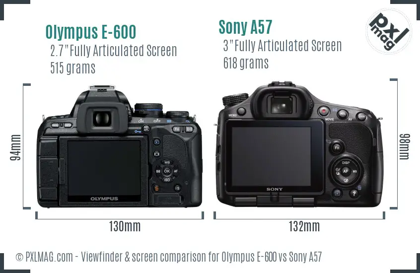 Olympus E-600 vs Sony A57 Screen and Viewfinder comparison