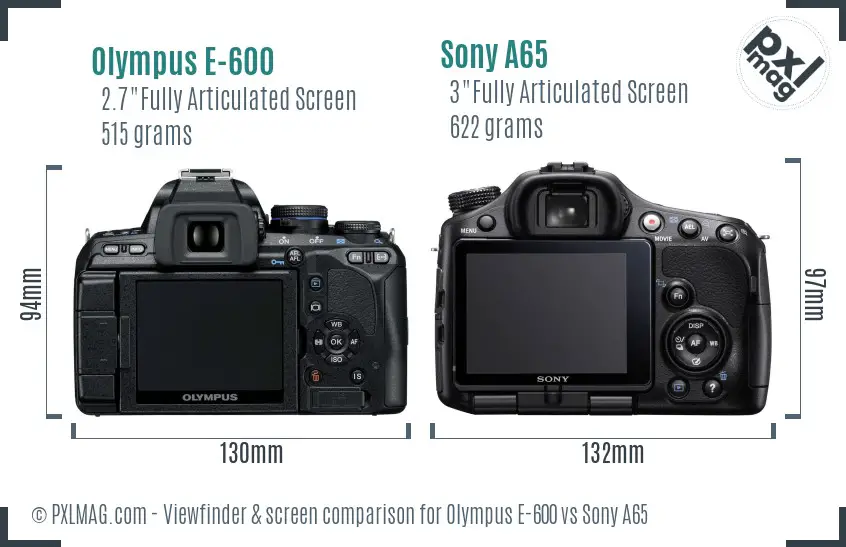 Olympus E-600 vs Sony A65 Screen and Viewfinder comparison
