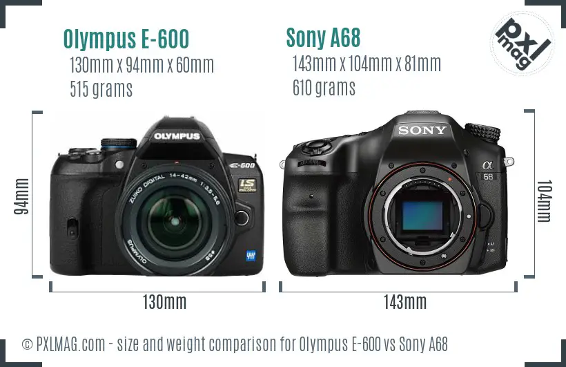 Olympus E-600 vs Sony A68 size comparison