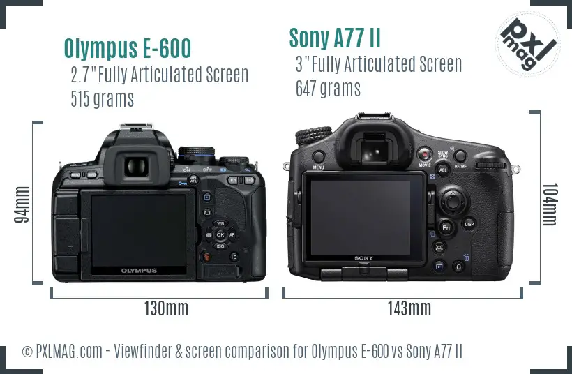 Olympus E-600 vs Sony A77 II Screen and Viewfinder comparison