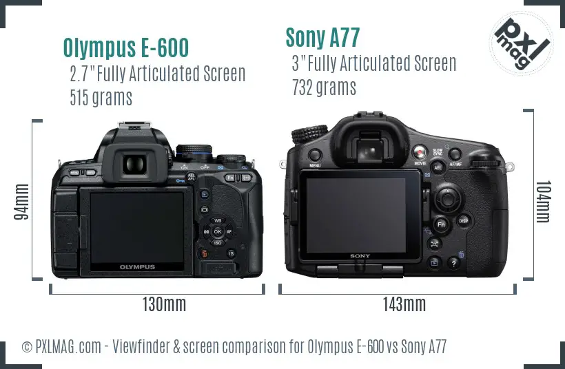 Olympus E-600 vs Sony A77 Screen and Viewfinder comparison Olympus E-600 vs Sony A77 Screen and Viewfinder comparison