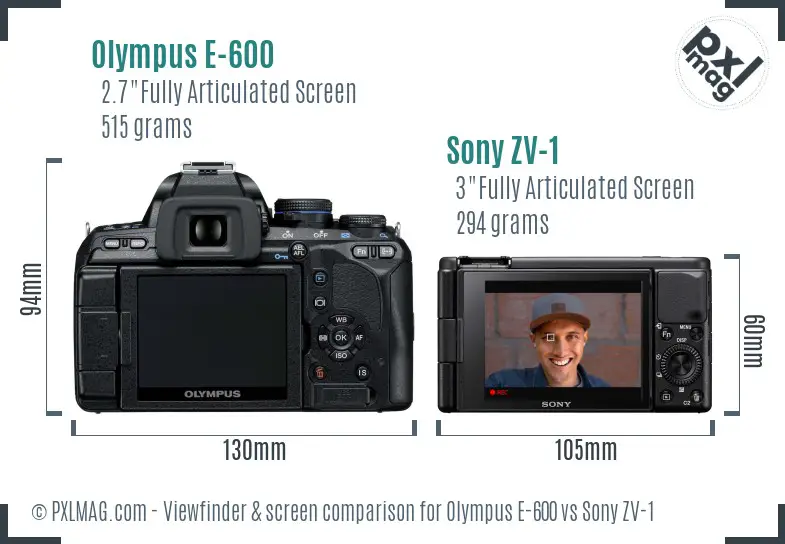 Olympus E-600 vs Sony ZV-1 Screen and Viewfinder comparison