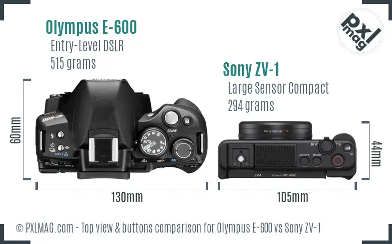 Olympus E-600 vs Sony ZV-1 top view buttons comparison