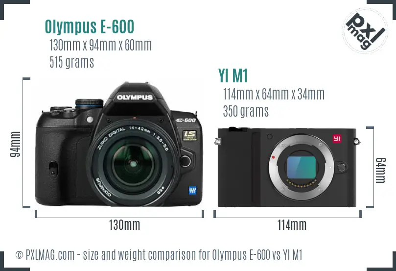 Olympus E-600 vs YI M1 size comparison