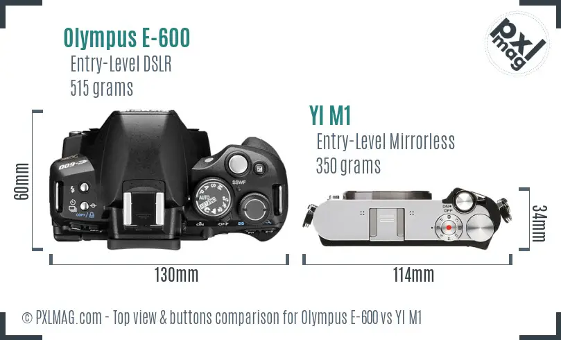 Olympus E-600 vs YI M1 top view buttons comparison