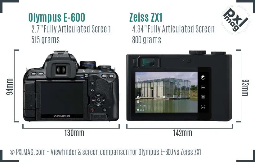 Olympus E-600 vs Zeiss ZX1 Screen and Viewfinder comparison