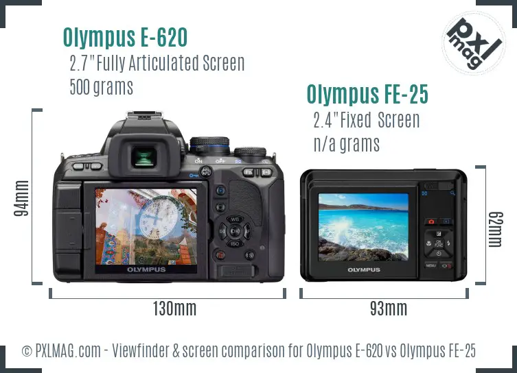 Olympus E-620 vs Olympus FE-25 Screen and Viewfinder comparison