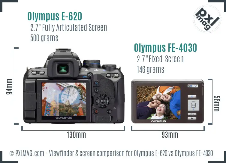Olympus E-620 vs Olympus FE-4030 Screen and Viewfinder comparison