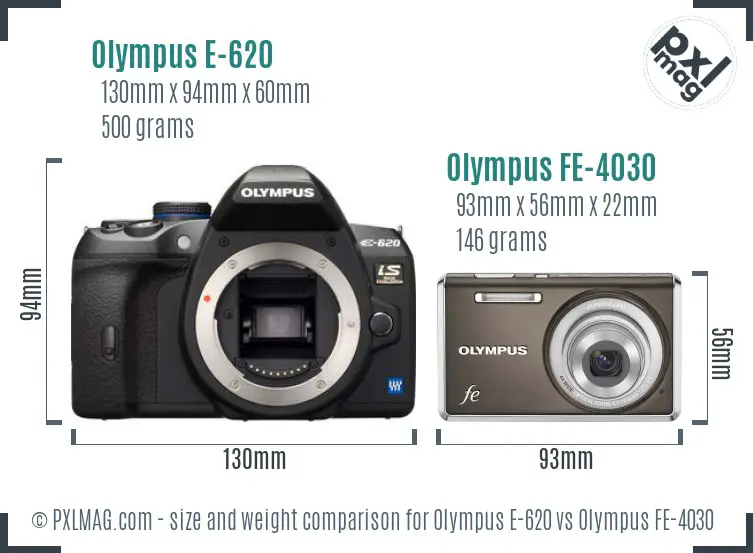 Olympus E-620 vs Olympus FE-4030 size comparison