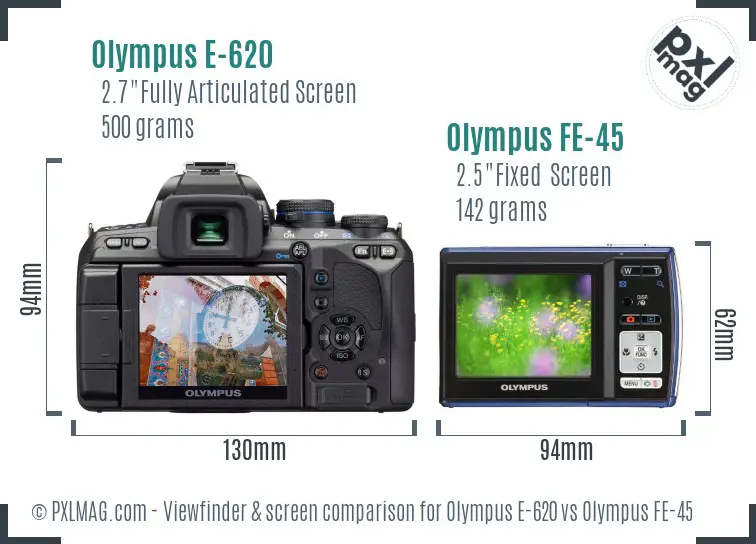 Olympus E-620 vs Olympus FE-45 Screen and Viewfinder comparison