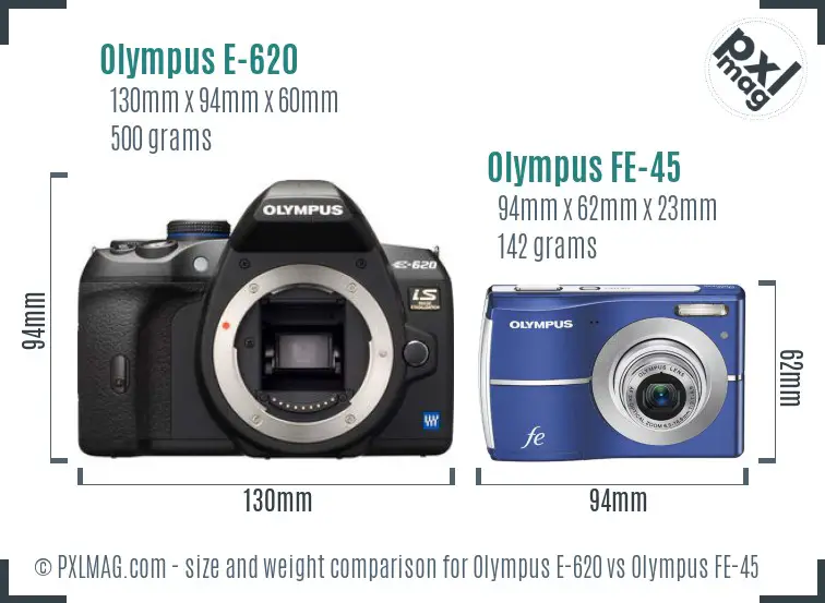 Olympus E-620 vs Olympus FE-45 size comparison
