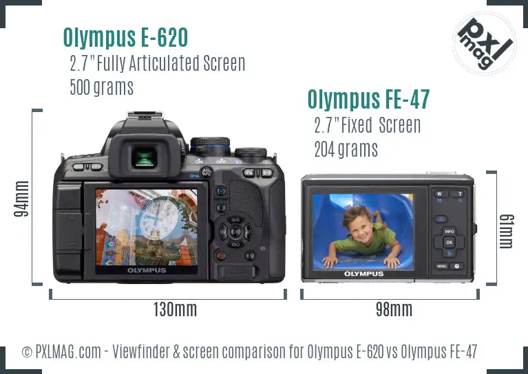 Olympus E-620 vs Olympus FE-47 Screen and Viewfinder comparison