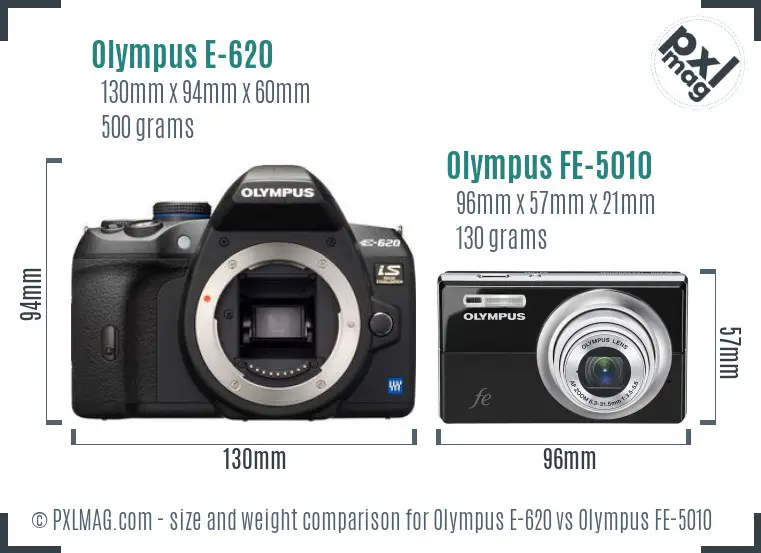 Olympus E-620 vs Olympus FE-5010 size comparison