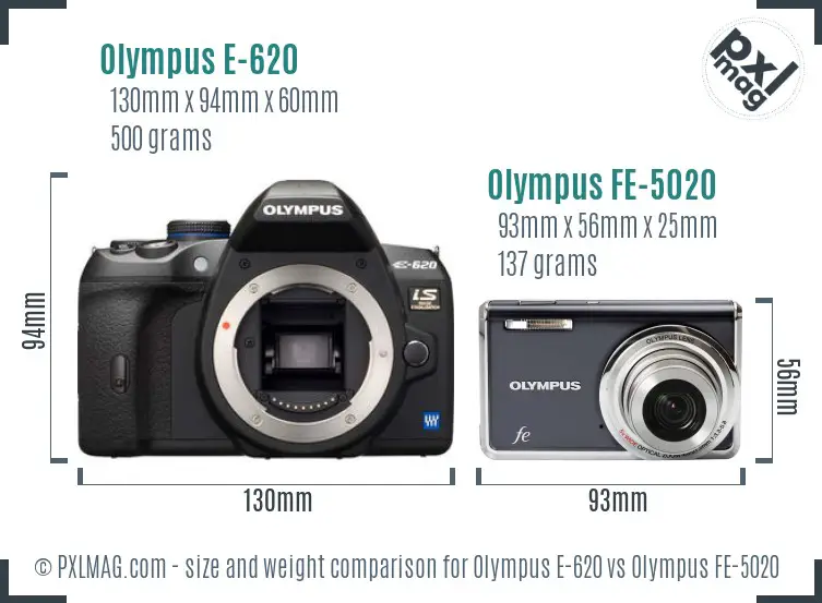 Olympus E-620 vs Olympus FE-5020 size comparison