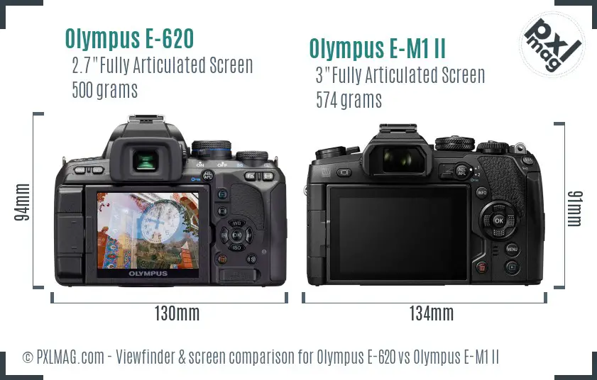 Olympus E-620 vs Olympus E-M1 II Screen and Viewfinder comparison