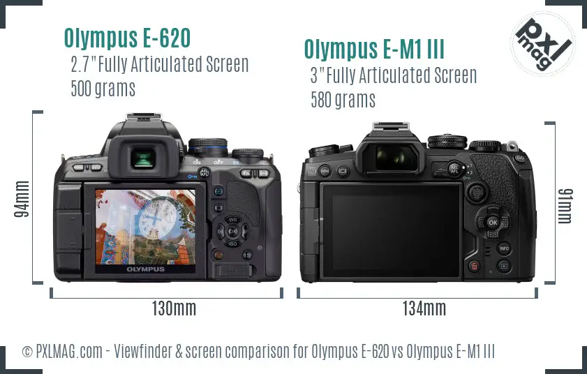 Olympus E-620 vs Olympus E-M1 III Screen and Viewfinder comparison