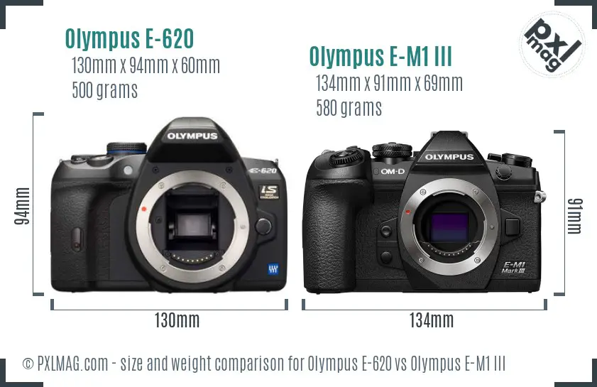 Olympus E-620 vs Olympus E-M1 III size comparison