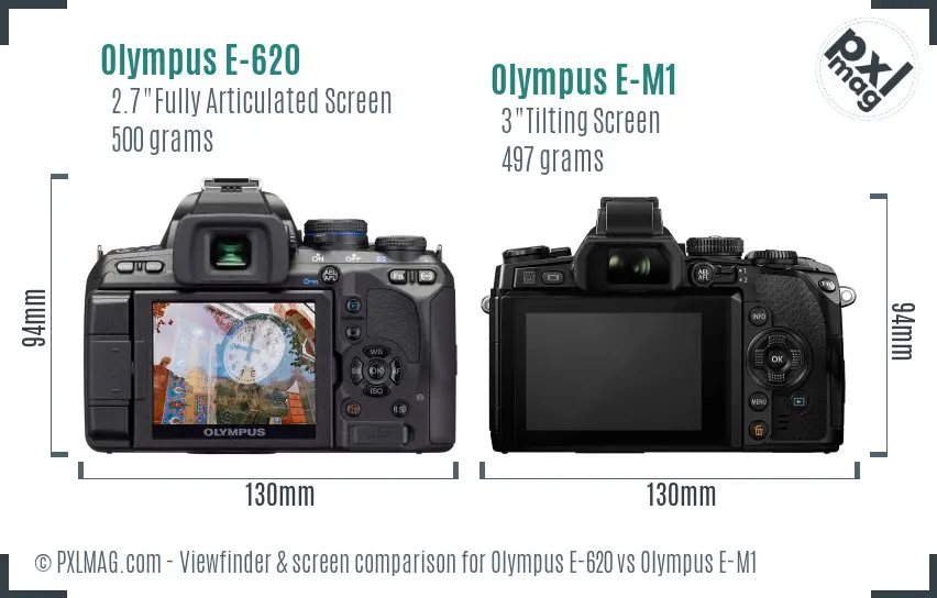 Olympus E-620 vs Olympus E-M1 Screen and Viewfinder comparison