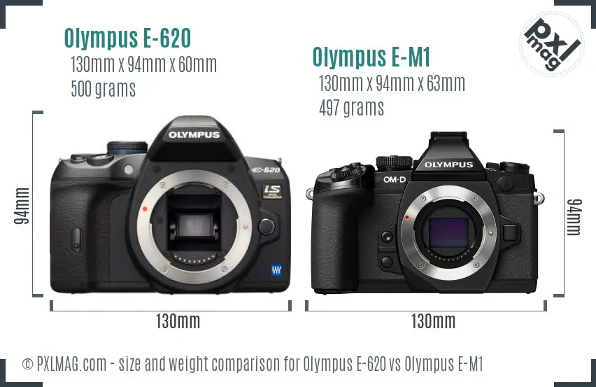 Olympus E-620 vs Olympus E-M1 size comparison
