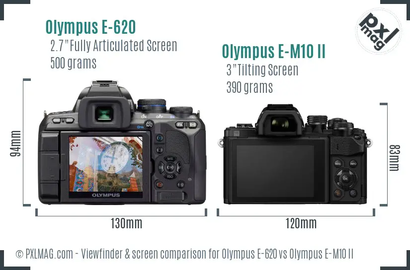 Olympus E-620 vs Olympus E-M10 II Screen and Viewfinder comparison