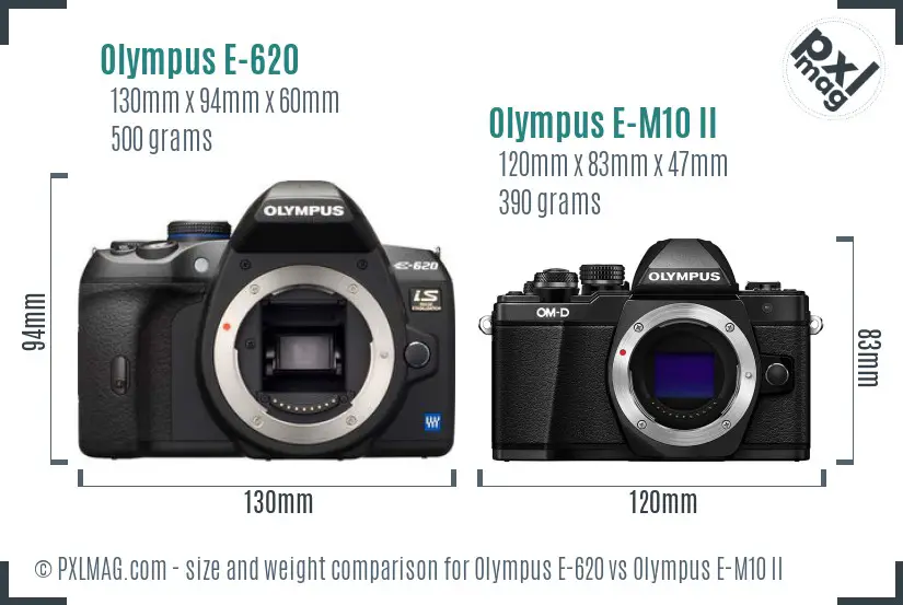 Olympus E-620 vs Olympus E-M10 II size comparison