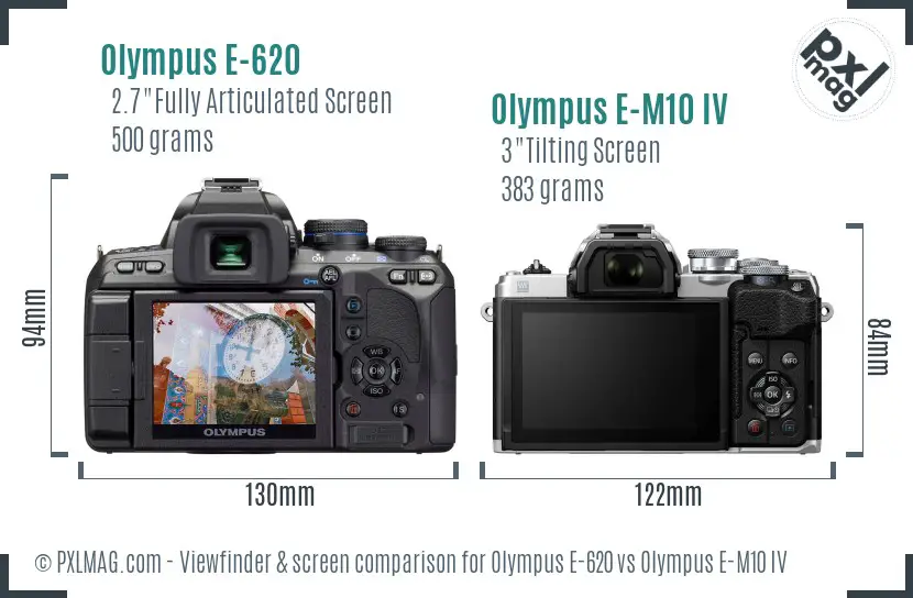Olympus E-620 vs Olympus E-M10 IV Screen and Viewfinder comparison