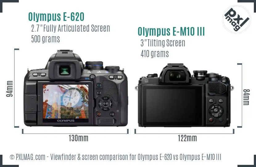 Olympus E-620 vs Olympus E-M10 III Screen and Viewfinder comparison