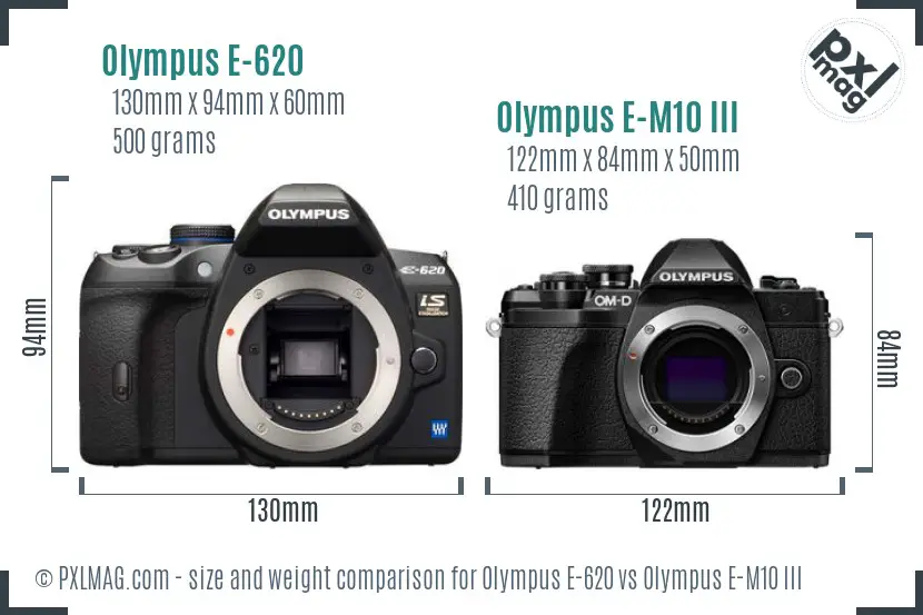 Olympus E-620 vs Olympus E-M10 III size comparison