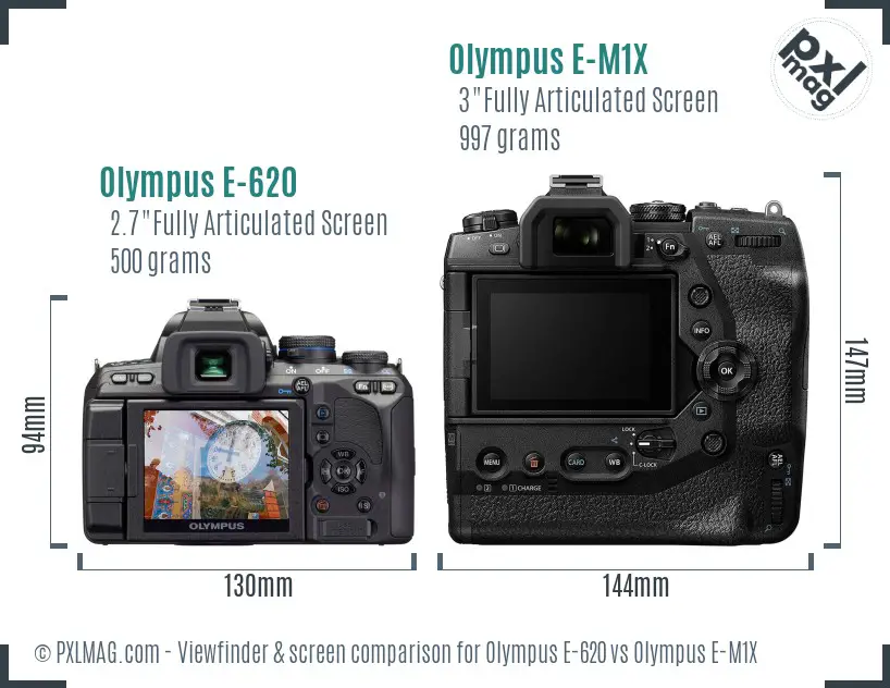 Olympus E-620 vs Olympus E-M1X Screen and Viewfinder comparison
