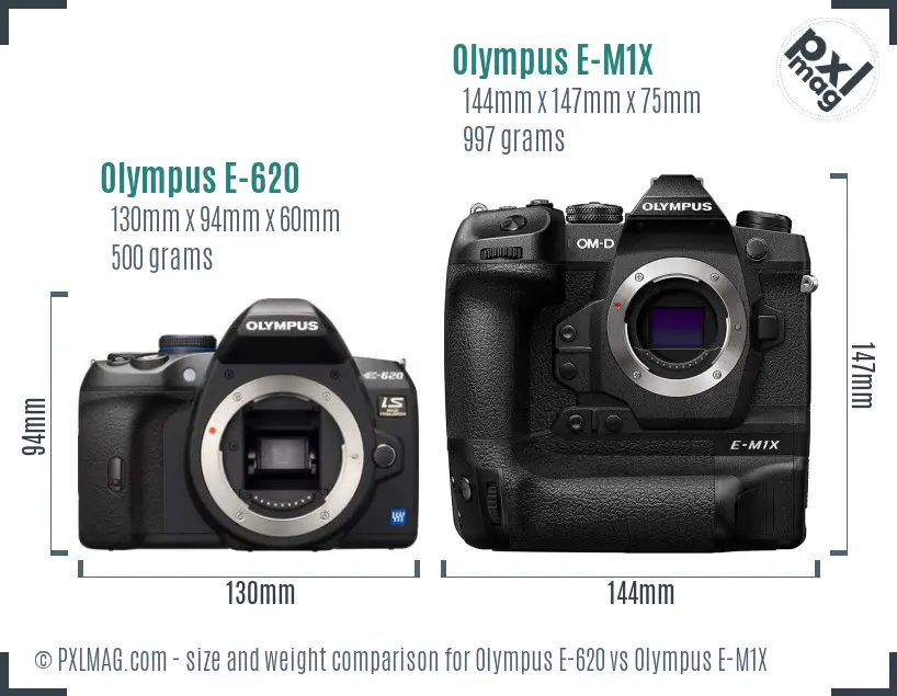 Olympus E-620 vs Olympus E-M1X size comparison