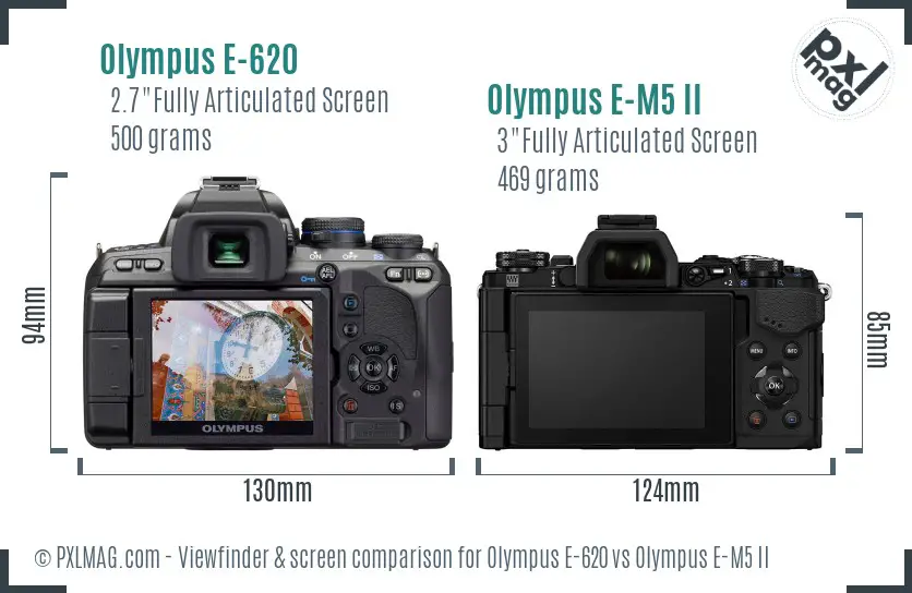 Olympus E-620 vs Olympus E-M5 II Screen and Viewfinder comparison
