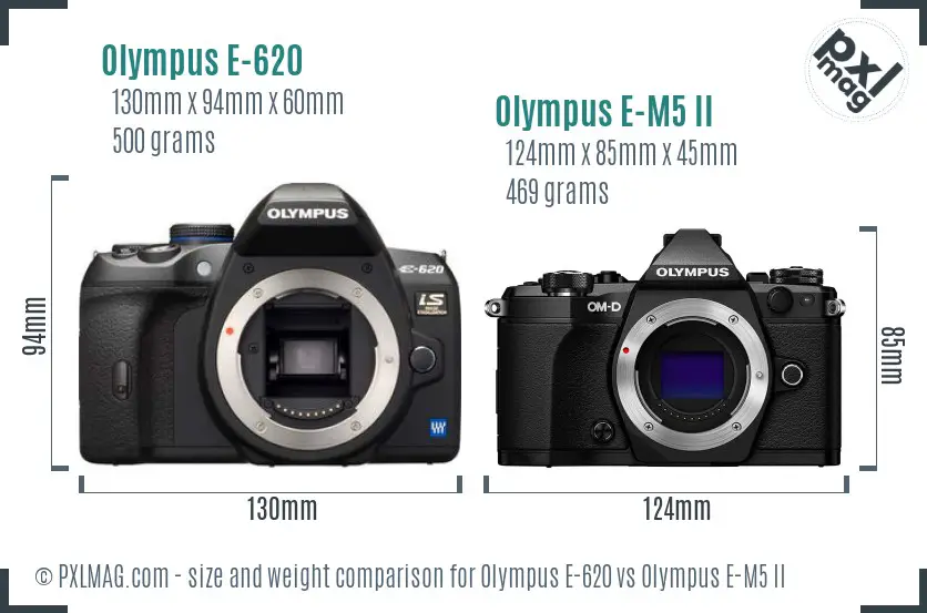 Olympus E-620 vs Olympus E-M5 II size comparison