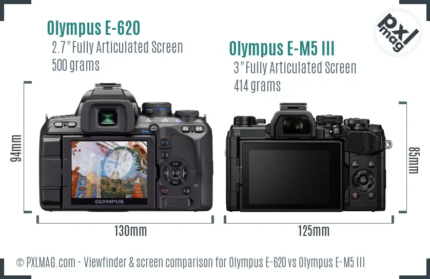 Olympus E-620 vs Olympus E-M5 III Screen and Viewfinder comparison
