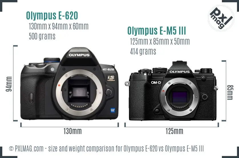 Olympus E-620 vs Olympus E-M5 III size comparison