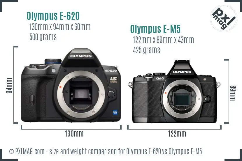 Olympus E-620 vs Olympus E-M5 size comparison
