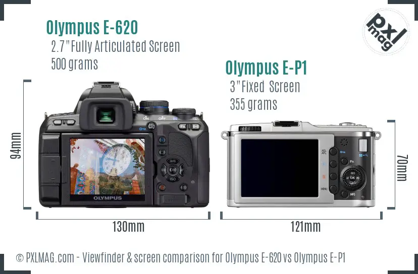 Olympus E-620 vs Olympus E-P1 Screen and Viewfinder comparison