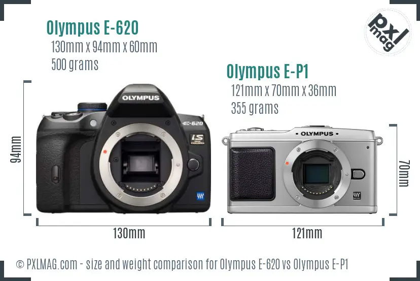 Olympus E-620 vs Olympus E-P1 size comparison