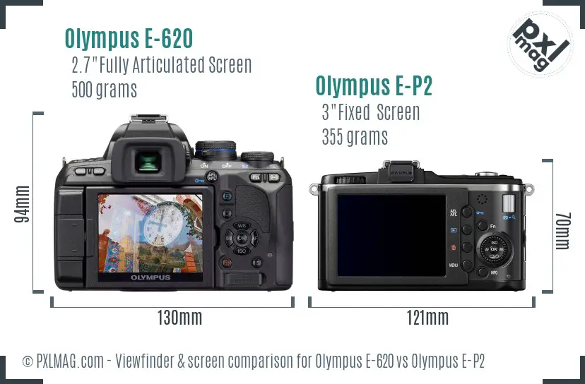 Olympus E-620 vs Olympus E-P2 Screen and Viewfinder comparison