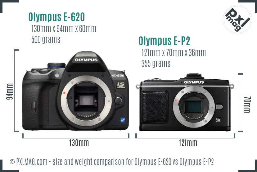 Olympus E-620 vs Olympus E-P2 size comparison