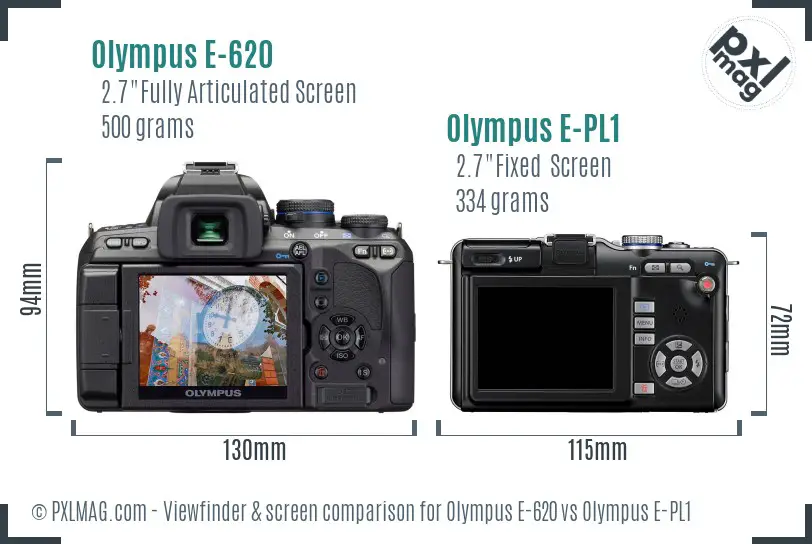 Olympus E-620 vs Olympus E-PL1 Screen and Viewfinder comparison