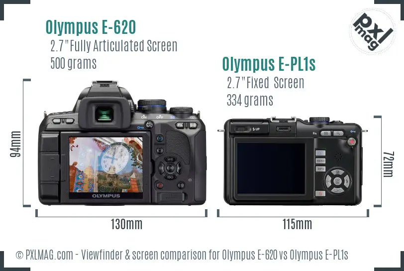 Olympus E-620 vs Olympus E-PL1s Screen and Viewfinder comparison