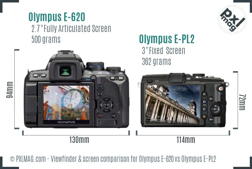 Olympus E-620 vs Olympus E-PL2 Screen and Viewfinder comparison