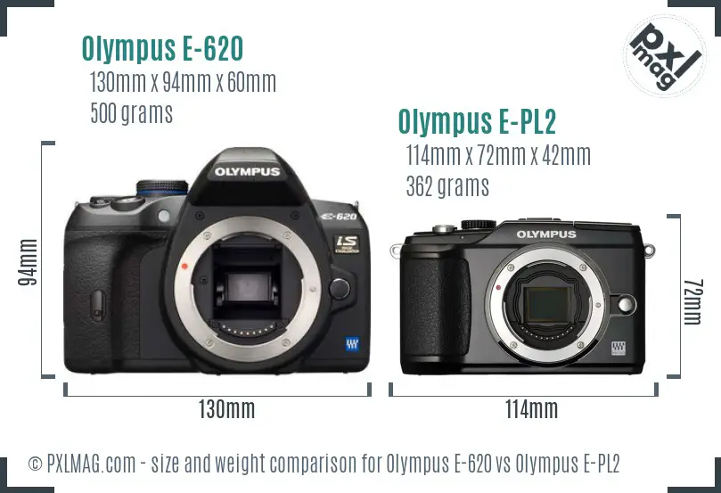 Olympus E-620 vs Olympus E-PL2 size comparison